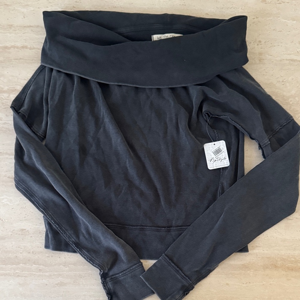 Free People Black Off-Shoulder Sweatshirt
